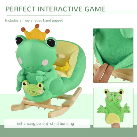 Kids Plush Frog Rocking Horse Toy with Music and Seat Belt