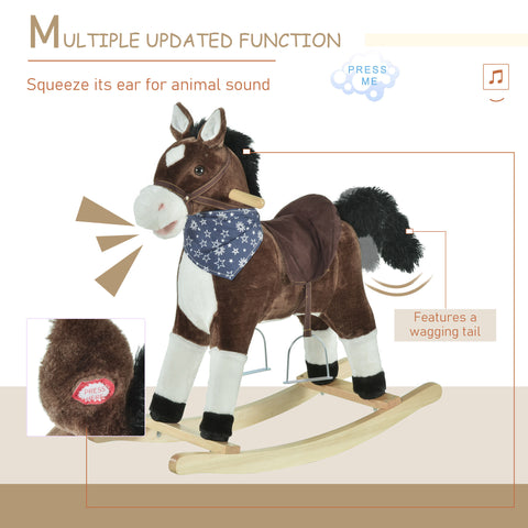 Plush Ride-On Rocking Horse Toy Cowboy Rocker with Realistic Sounds