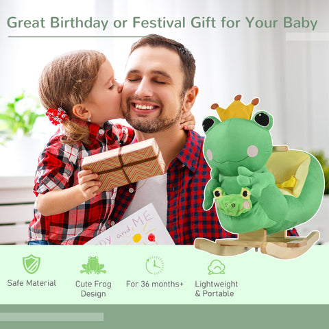 Kids Plush Frog Rocking Horse Toy with Music and Seat Belt