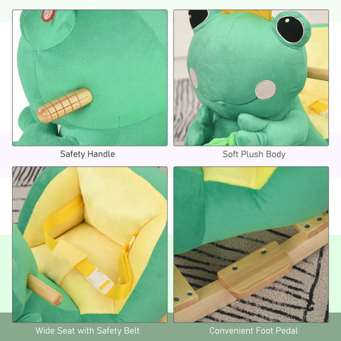 Kids Plush Frog Rocking Horse Toy with Music and Seat Belt