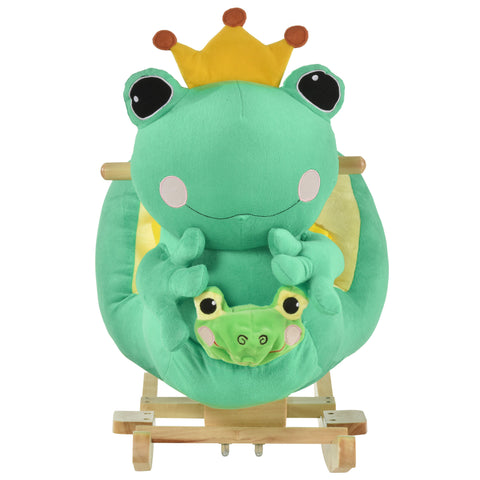 Kids Plush Frog Rocking Horse Toy with Music and Seat Belt