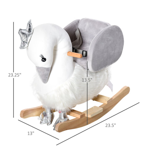Plush Swan Rocker with Sound and Wooden Base for Toddlers