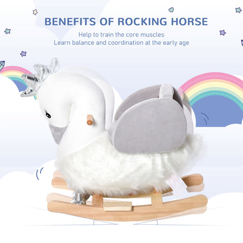 Plush Swan Rocker with Sound and Wooden Base for Toddlers