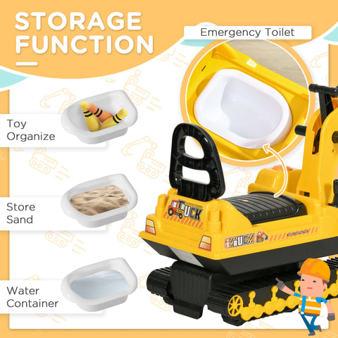 Kids Ride-On Excavator Construction Toy Walker With Storage