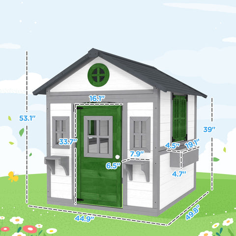 Outdoor Wooden Playhouse with Planter Pots and Boxes for Toddlers