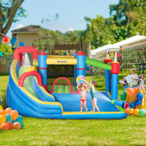 6-in-1 Inflatable Water Slide with Splash Pool and Climbing Wall