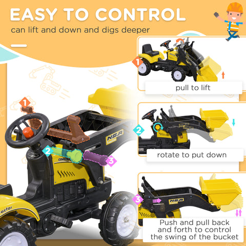 Kids Pedal Ride-on Excavator with Front Loader Digger