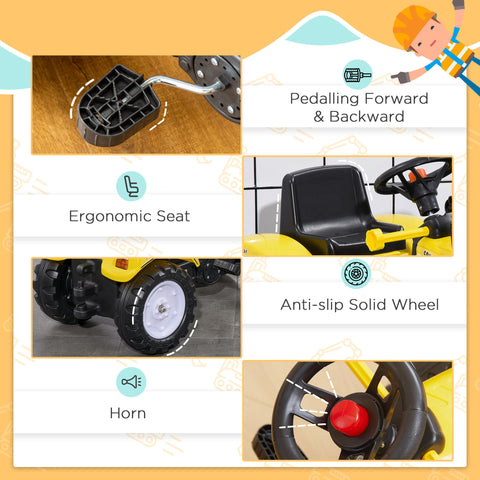 Kids Pedal Ride-on Excavator with Front Loader Digger