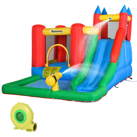 6-in-1 Inflatable Bounce House with Water Slide and Splash Pool