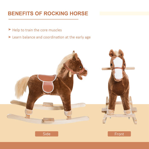 Kids Plush Ride-On Rocking Horse Toy with Sounds