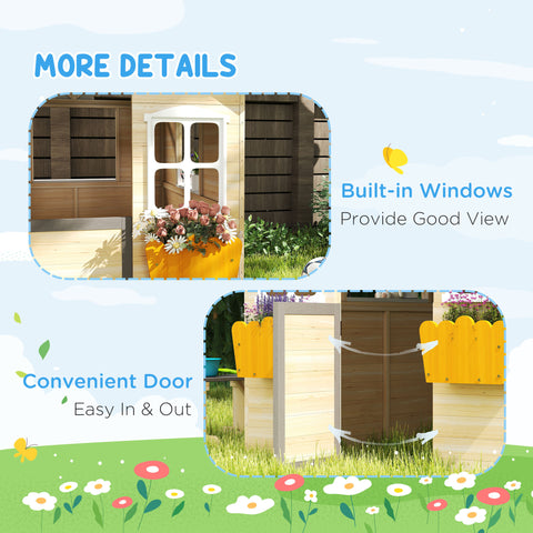 Kids Wooden Outdoor Garden Playhouse with Bench and Service Station