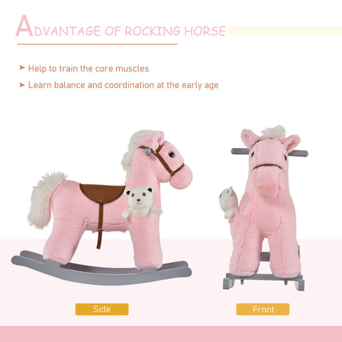 Kids Plush Rocking Horse Ride-On Toy with Sounds