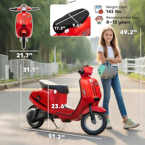 24V Electric Kids' Motorcycle with Rear Suspension, 3-Speed, Red