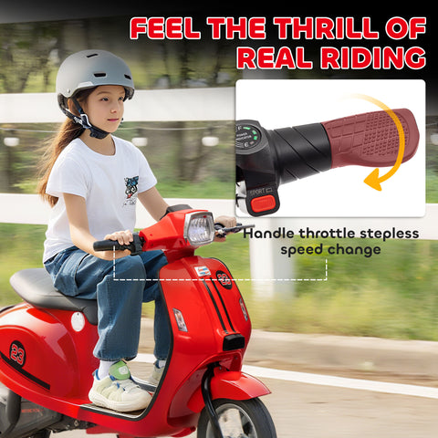 24V Electric Kids' Motorcycle with Rear Suspension, 3-Speed, Red