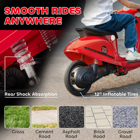 24V Electric Kids' Motorcycle with Rear Suspension, 3-Speed, Red