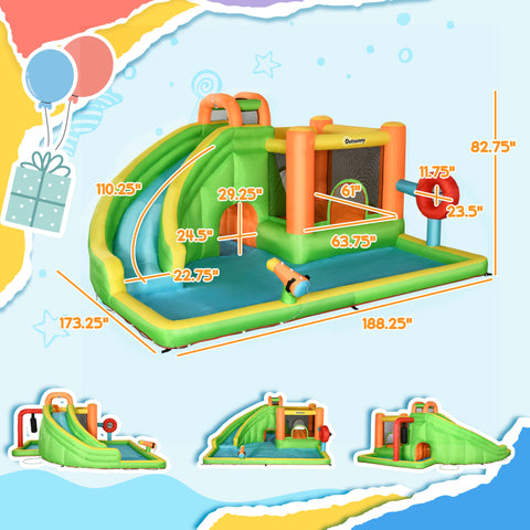 7-in-1 Inflatable Water Slide Castle Bounce House with 750W Blower
