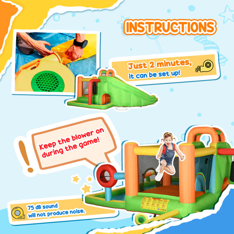 7-in-1 Inflatable Water Slide Castle Bounce House with 750W Blower