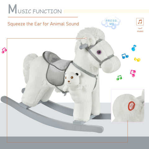 Plush Rocking Horse with Bear Toy and Realistic Sounds
