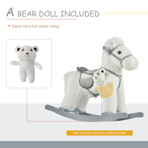 Plush Rocking Horse with Bear Toy and Realistic Sounds