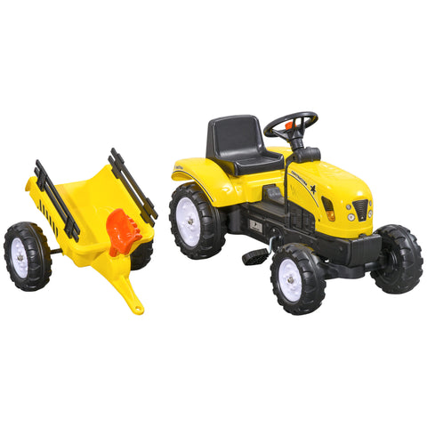 Kids Pedal Ride-on Tractor With Trailer, Shovel and Rake