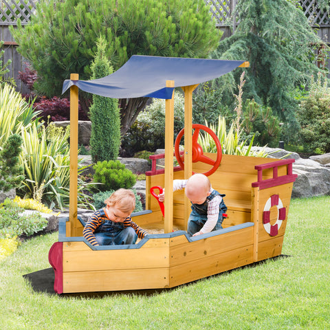 Kids Wooden Sandbox with Canopy Bench Seat and Storage