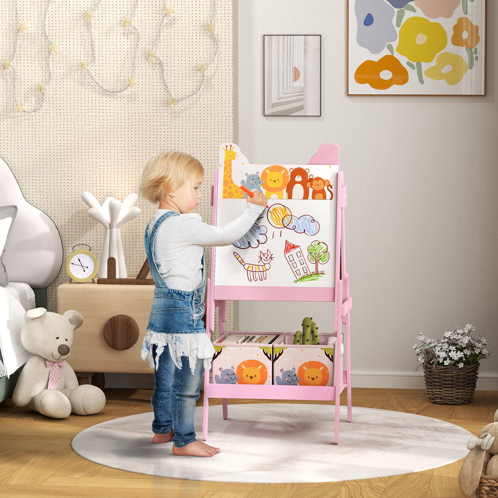 2-in-1 Double-Sided Kids Art Easel with Storage Boxes