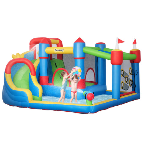 6-in-1 Inflatable Water Slide with Splash Pool and Climbing Wall