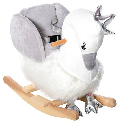 Plush Swan Rocker with Sound and Wooden Base for Toddlers