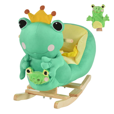 Kids Plush Frog Rocking Horse Toy with Music and Seat Belt