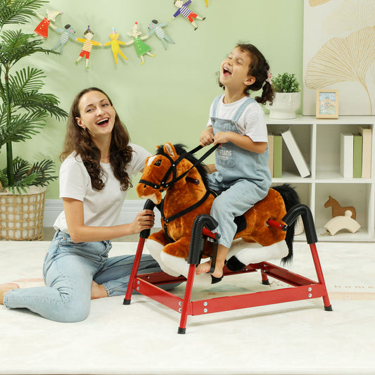 Plush Spring Rocking Horse with Realistic Sounds & Foot Stirrups