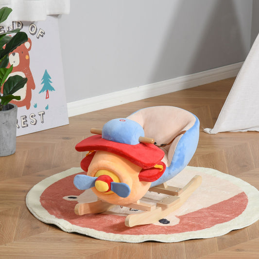 Plush Wooden Rocking Airplane Ride-on Chair Toy for Kids 18M+