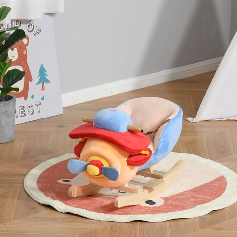Plush Wooden Rocking Airplane Ride-on Chair Toy for Kids 18M+