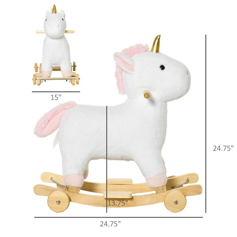 2-in-1 Kids Rocking Horse and Rolling Plush Unicorn Toy