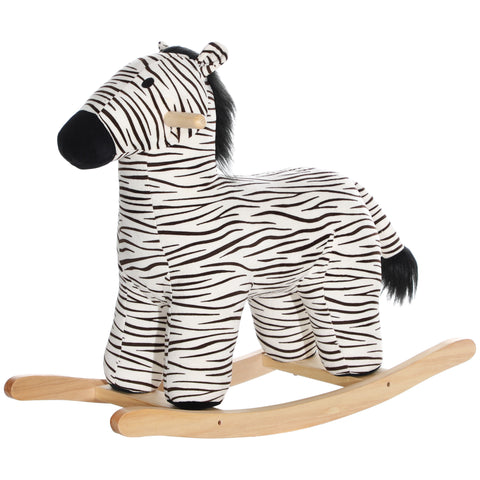 Zebra-Shaped Kids Plush Rocking Horse with Realistic Sound