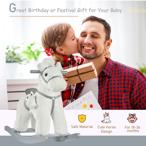 Plush Rocking Horse with Bear Toy and Realistic Sounds
