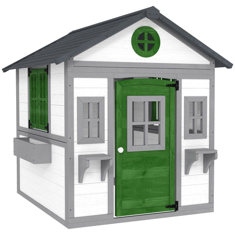 Outdoor Wooden Playhouse with Planter Pots and Boxes for Toddlers