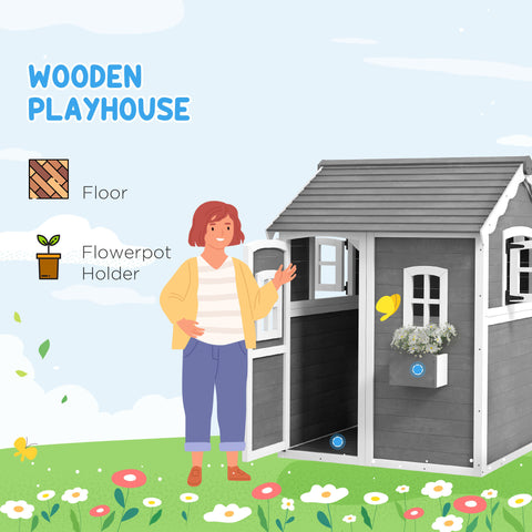 Outdoor Wooden Playhouse with Floor and Windows for Kids