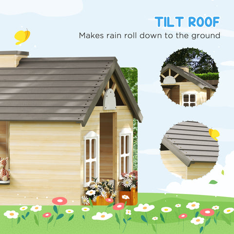 Kids Wooden Outdoor Garden Playhouse with Bench and Service Station