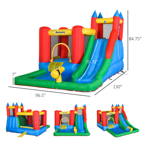 6-in-1 Inflatable Bounce House with Water Slide and Splash Pool
