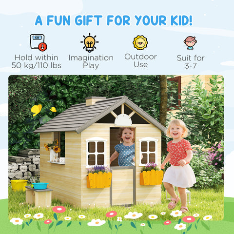 Kids Wooden Outdoor Garden Playhouse with Bench and Service Station