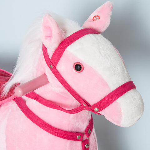 Kids Plush Rocking Horse Pony Ride on Animal Rocker with Realistic Sounds