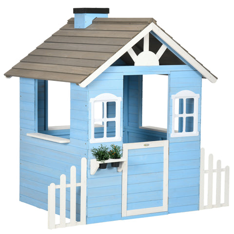 Outdoor Wooden Playhouse with Service Stations and Flower Pot Holders