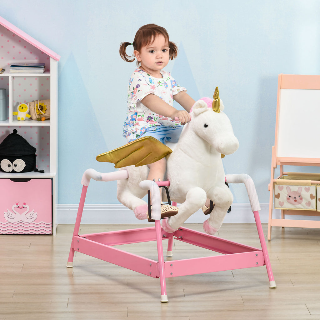 Plush Spring Rocking Unicorn Ride-on Toy with Sounds in Pink