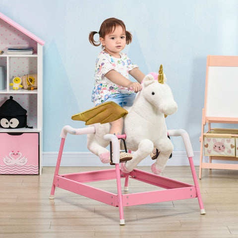 Plush Spring Rocking Unicorn Ride-on Toy with Sounds in Pink