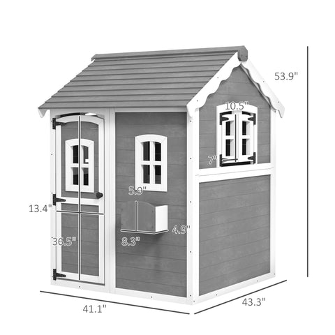 Outdoor Wooden Playhouse with Floor and Windows for Kids