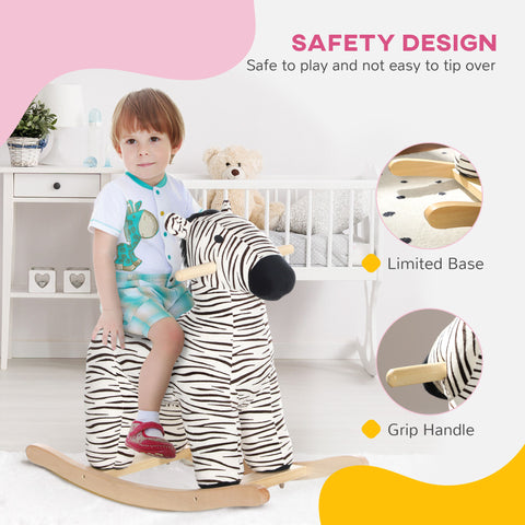 Zebra-Shaped Kids Plush Rocking Horse with Realistic Sound
