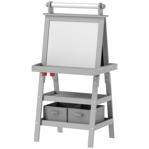 Double-Sided Kids Easel with Paper Roll & Storage
