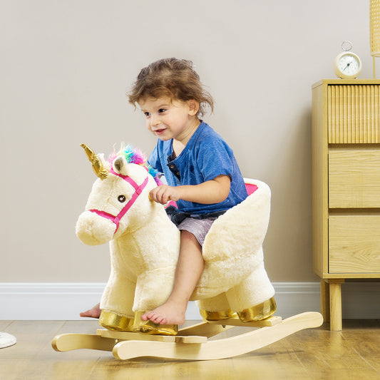 Kids Plush Unicorn Rocking Horse with Sound and Safety Belt