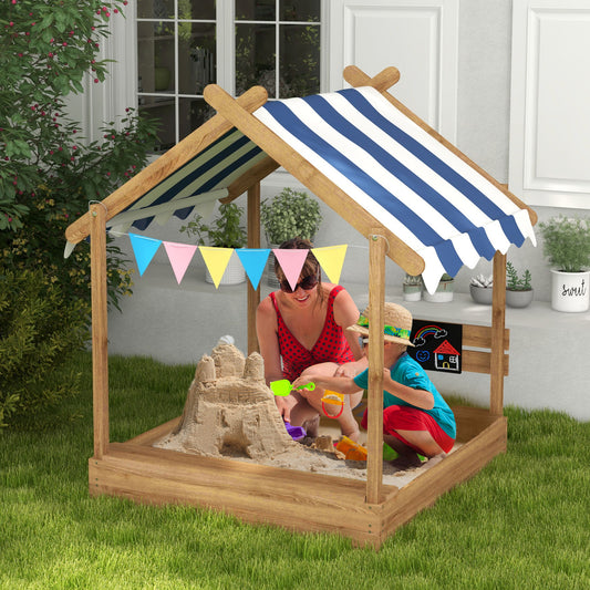 Wooden Sandbox with Canopy House Design for Kids