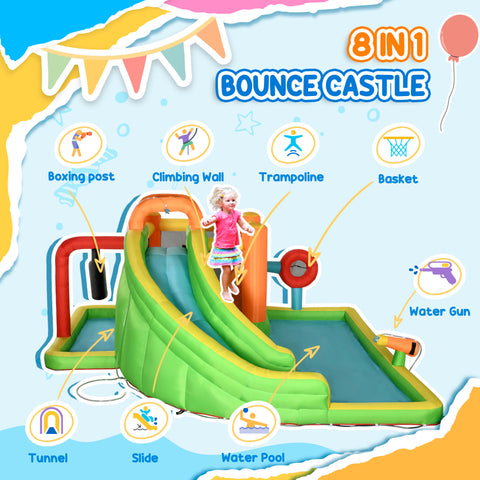 7-in-1 Inflatable Water Slide Castle Bounce House with 750W Blower